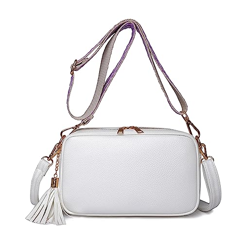 FANDARE Damen Handy Umhängetasche PU Leder Damen Handytasche zum Umhängen Schultertasche mit Zwei Schultergurte Frauen Handytasche Damentasche Reisen Einkaufen Crossbody Messenger Bag Weiss von FANDARE