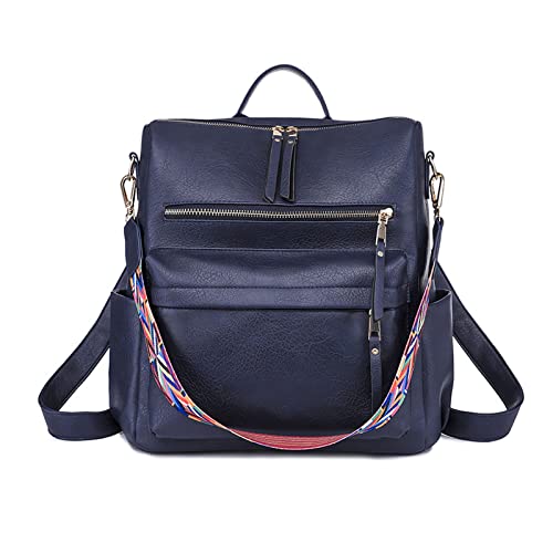 FANDARE Damen Rucksack 3 in 1 Handtasche Mädchen Schulranzen PU Leder Damen-Schultertaschen Handtaschen Schultertasche Reisetasche für Uni Reisen Freizeit Job Schule Büro Daypacks Dunkelblau von FANDARE