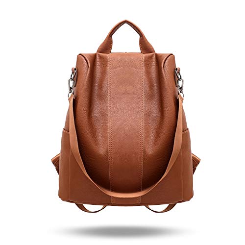 FANDARE Damen Rucksack Diebstahlsicher Handtasche Schultertasche Mädchen Schultasche Schulrucksack Frauen Wasserdicht Daypacks Schulranzen für College Reise Einkaufen Campus Wandern PU Ranzen Braun von FANDARE