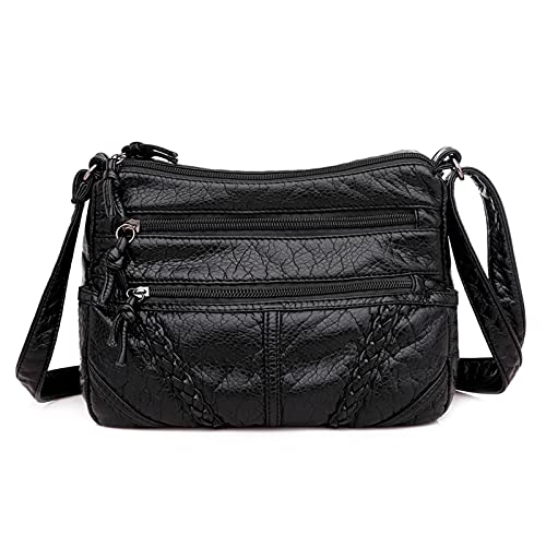 FANDARE Damen Umhängetasche Schultertasche Frauen Crossbody Bag Wasserdicht PU Leder Damentasche Schulterriemen Frauen Abendtasche Citytasche Reise Handtasche Schwarz von FANDARE