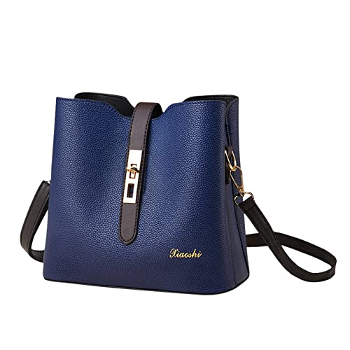 FANDARE Damen Umhängetaschen Elegante Handtasche Schultertasche Eimertasche Wasserdicht Leder Damentasche Frauen für Mädchen Alltag Büro Schule Ausflug Shopper Crossbody Bag Blau von FANDARE