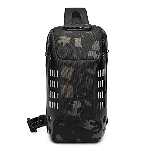 FANDARE Diebstahlsicherung Brusttasche Sling Rucksack Casual Daypacks mit USB für Herren Damen Schultertasche Umhängetasche für Outdoor Sport Wandern Radfahren Reisen Wasserdicht Polyester Camo von FANDARE