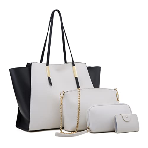 FANDARE Elegant Damen Handtasche Frauen Citytasche 4-teiliges Set mit Umhängetasche Unterarmtasche Brieftasche Schulterbeutel Shopper Tote für Reise Alltag Büro Schule Ausflug Henkeltasche Weiß FANDARE Elegant Damen Handtasche Frauen Citytasche 4-teiliges Set mit Umhängetasche Unterarmtasche Brieftasche Schulterbeutel Shopper Tote für Reise Alltag Büro Schule Ausflug Henkeltasche Weiß von FANDARE