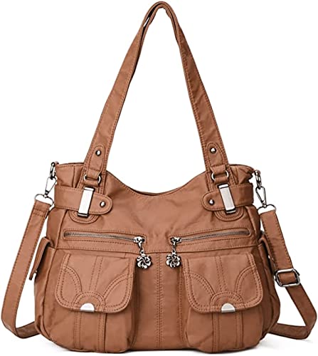 FANDARE Groß Schultertasche Damen Umhängetasche Frauen Vintage Schulranzen Wasserdicht PU Leder Women Purse für Shopper Reisen Arbeitstasche Messenger Hobo Bags Braun von FANDARE