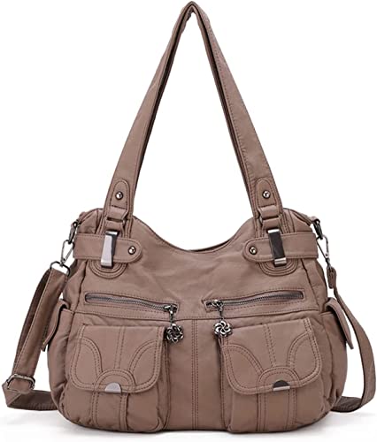 FANDARE Groß Schultertasche Damen Umhängetasche Frauen Vintage Schulranzen Wasserdicht PU Leder Women Purse für Shopper Reisen Arbeitstasche Messenger Hobo Bags Khaki FANDARE Groß Schultertasche Damen Umhängetasche Frauen Vintage Schulranzen Wasserdicht PU Leder Women Purse für Shopper Reisen Arbeitstasche Messenger Hobo Bags Khaki von FANDARE