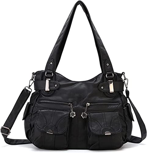 FANDARE Groß Schultertasche Damen Umhängetasche Frauen Vintage Schulranzen Wasserdicht PU Leder Women Purse für Shopper Reisen Arbeitstasche Messenger Hobo Bags Schwarz von FANDARE