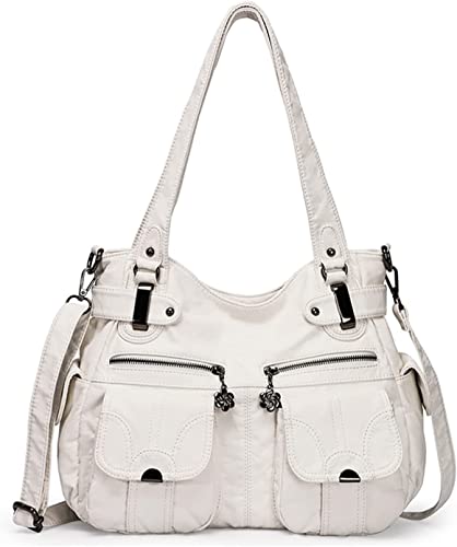 FANDARE Groß Schultertasche Damen Umhängetasche Frauen Vintage Schulranzen Wasserdicht PU Leder Women Purse für Shopper Reisen Arbeitstasche Messenger Hobo Bags Weiß FANDARE Groß Schultertasche Damen Umhängetasche Frauen Vintage Schulranzen Wasserdicht PU Leder Women Purse für Shopper Reisen Arbeitstasche Messenger Hobo Bags Weiß von FANDARE