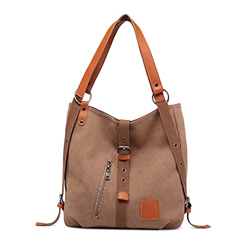 FANDARE Handtasche Damen Umhängetaschen Canvas Schultertasche Rucksack Strandtasche Schultertasche für Mädchen Frauen Alltag Büro Schule Ausflug Shopper Hobo Tasche Dunkelbraun von FANDARE