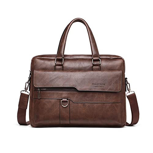 FANDARE Herren Laptop Handtasche Business Aktentasche PU Leder Arbeitstasche Umhängetasche Henkeltaschen Schultertaschen für Reise Büro Reisen Schule Wasserdicht Messenger Bag Dunkelbraun von FANDARE