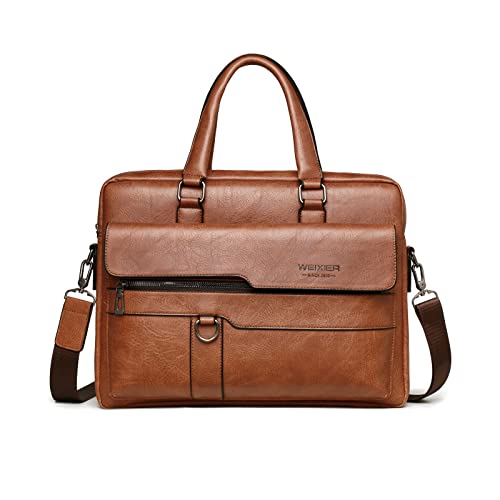 FANDARE Herren Laptop Handtasche Business Aktentasche PU Leder Arbeitstasche Umhängetasche Henkeltaschen Schultertaschen für Reise Büro Reisen Schule Wasserdicht Messenger Bag Hellbraun von FANDARE