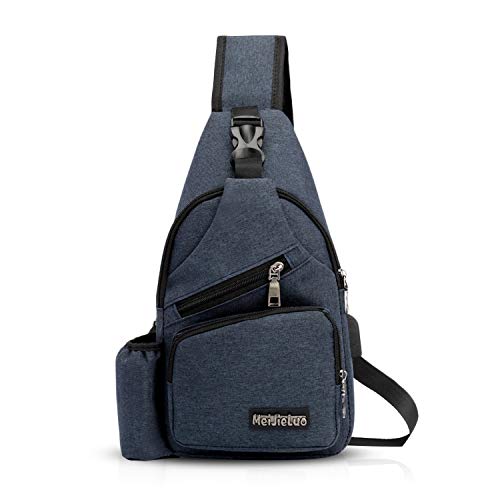 FANDARE Herren Schultertasche Damen Brusttasche Sling Bag Rucksack mit USB Umhängetasche Crossbody Bag Sporttasche für Wandern,Abenteuer,Sport, Reisen,Joggen Wasserdicht Polyester Blau von FANDARE