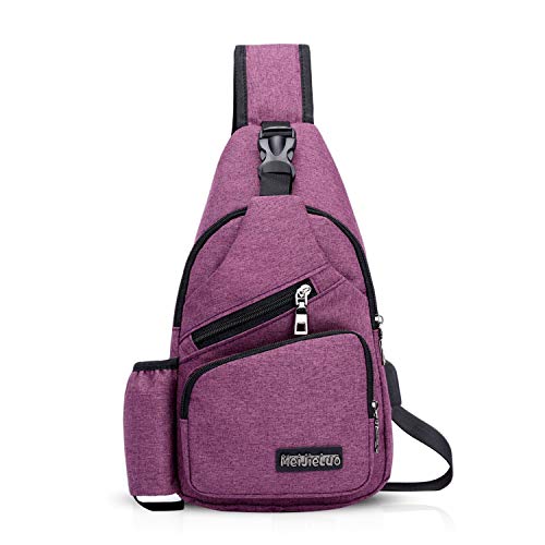 FANDARE Herren Schultertasche Damen Brusttasche Sling Bag Rucksack mit USB Umhängetasche Crossbody Bag Sporttasche für Wandern,Abenteuer,Sport, Reisen,Joggen Wasserdicht Polyester Lila von FANDARE