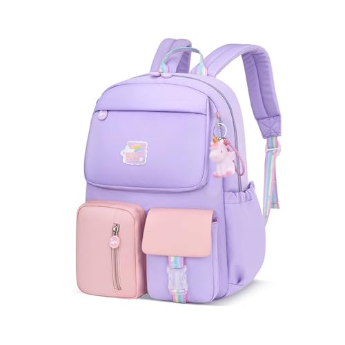 FANDARE Kinderrucksack Schulranzen Schultaschen Jungen Mädchen Schulrucksack Kinder Schultasche für 1-3Klasse Schüler Outdoor Reise Daypacks Kindergartentasche Rucksack Nylon Violett Rosa S von FANDARE