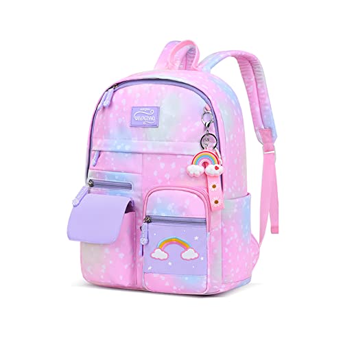 FANDARE Kinderrucksack Schulranzen Schultaschen Mädchen Schulrucksack Kinder Schultasche für 1-3 Klasse Schüler Outdoor Reise Daypacks Kindergartentasche Rucksack Wasserdicht Nylon Rosa von FANDARE