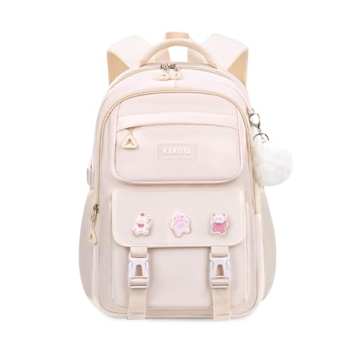 FANDARE Kinderrucksack Schulrucksack für Mädchen Schulranzen mit süßem Abzeichen Junge Teenager Schultasche Rucksack Büchertaschen Schule Tagesrucksack Leichter Rucksack Schule Daypacks Beige FANDARE Kinderrucksack Schulrucksack für Mädchen Schulranzen mit süßem Abzeichen Junge Teenager Schultasche Rucksack Büchertaschen Schule Tagesrucksack Leichter Rucksack Schule Daypacks Beige von FANDARE