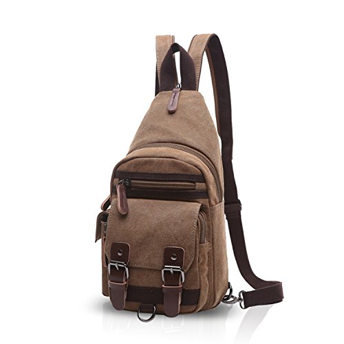 FANDARE Klassische Sling Bag Rucksack Studenten Party Outdoor Multifunktional Umhängetasche Damen/Herren Breathable Verschleißfeste Leinwand Braun von FANDARE