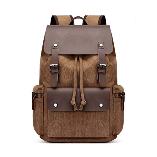 FANDARE Laptop Rucksack Kordelzug Schulranzen 15.6 Zoll Laptoptasche Segeltuch Daypacks Schulrucksack Herren Damen Reisen Uni Campus Daypacks Braun von FANDARE