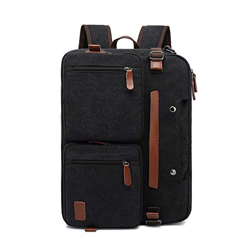 FANDARE Laptop Rucksack Segeltuch Laptop Handtasche Uni Umhängetasche Schultertasche Schulranzen zum 15.6 Zoll Herren Damen Daypacks Schulrucksack Reisen Campus Daypacks Schwarz von FANDARE