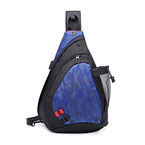 FANDARE Leicht Brusttasche Sling Rucksack Schultertasche mit USB Chest Bag Crossbody Umhängetasche Sporttasche für Herren Damen Junge Mädchen Reise Crossover Daypack Wandern Bergsteigen Polyester Blau von FANDARE