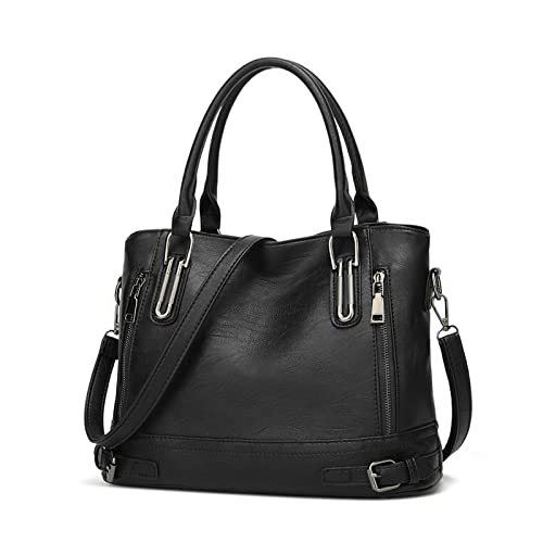 FANDARE Leichte Handtschasche Vintage Schultertasche Damen Umhängetasche Frauen Schulranzen PU Leder Wasserdicht für Shopper Reisen Arbeitstasche Messenger Tote Bags Schwarz von FANDARE