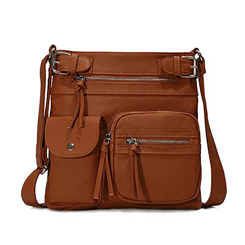 FANDARE Leichte Schultertasche Umhängetaschen Damen Schulranzen Handtaschen Klein Frauen PU Leder Wasserdicht Freizeit Sports Arbeit Outdoor Reise Messenger-Bags Braun von FANDARE