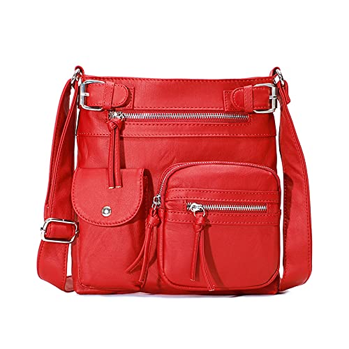 FANDARE Leichte Schultertasche Umhängetaschen Damen Schulranzen Handtaschen Klein Frauen PU Leder Wasserdicht Freizeit Sports Arbeit Outdoor Reise Messenger-Bags Rot von FANDARE