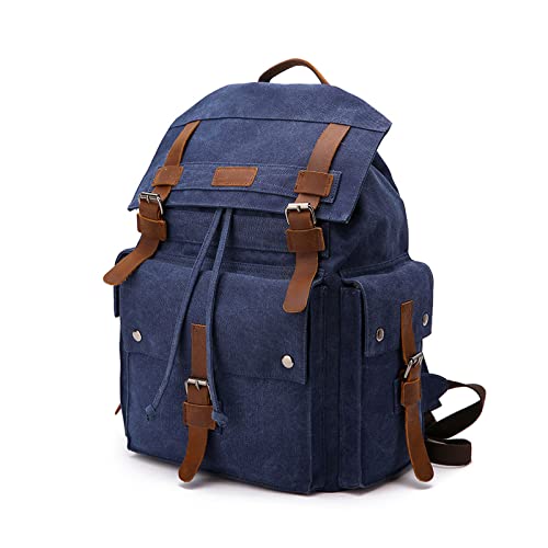 FANDARE Leinwand Wanderrucksack Herren Rucksack Wanderrucksäcke Damen Outdoor Universität Rucksack mit Kordelzug Trekkingrucksack Reiserucksack für Teenager Wandern Bergsteigen Reisen Blau von FANDARE