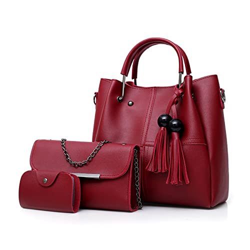 FANDARE Mode Damen-Henkeltaschen Wasserdicht Eimer Tasche Schultertaschen Umhängetaschen 3-teiliges Set Handtasche mit Fransen PU-Leder Kette Messenger-Tasche für Reisen Einkaufen Arbeiten Rot FANDARE Mode Damen-Henkeltaschen Wasserdicht Eimer Tasche Schultertaschen Umhängetaschen 3-teiliges Set Handtasche mit Fransen PU-Leder Kette Messenger-Tasche für Reisen Einkaufen Arbeiten Rot von FANDARE