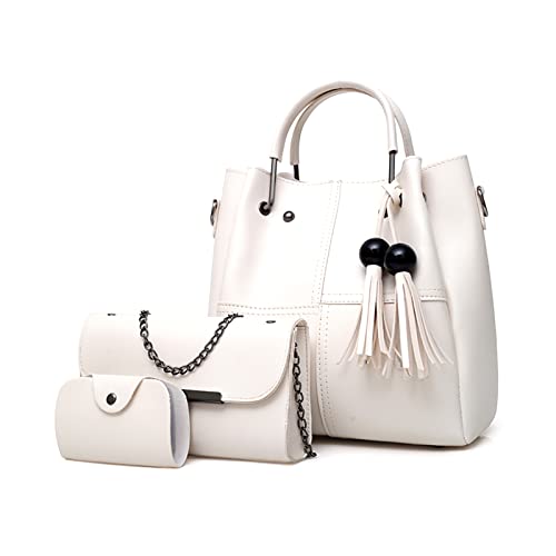 FANDARE Mode Damen-Henkeltaschen Wasserdicht Eimer Tasche Schultertaschen Umhängetaschen 3-teiliges Set Handtasche mit Fransen PU-Leder Kette Messenger-Tasche für Reisen Einkaufen Weiss FANDARE Mode Damen-Henkeltaschen Wasserdicht Eimer Tasche Schultertaschen Umhängetaschen 3-teiliges Set Handtasche mit Fransen PU-Leder Kette Messenger-Tasche für Reisen Einkaufen Weiss von FANDARE