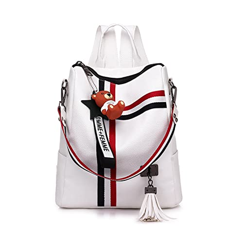 FANDARE Modischer Rucksack Wasserdicht Damen-Henkeltaschen Damen-Henkeltaschen PU-Leder Umhängetaschen Schultertaschen für Reisen Einkaufen Arbeiten Daypack Schulranzen Schultasche Weiß von FANDARE