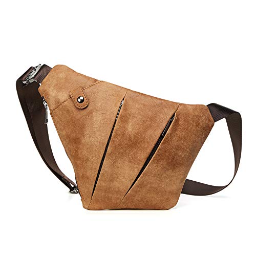 FANDARE Neu Brusttasche Segmentiert Schultertasche Herren Sling Bag Leder Crossover Rucksack Umhängetasche Sporttasche für Wandern Abenteuer Sport Reisen Wasserdicht Crossbody Bag Hellbraun FANDARE Neu Brusttasche Segmentiert Schultertasche Herren Sling Bag Leder Crossover Rucksack Umhängetasche Sporttasche für Wandern Abenteuer Sport Reisen Wasserdicht Crossbody Bag Hellbraun von FANDARE