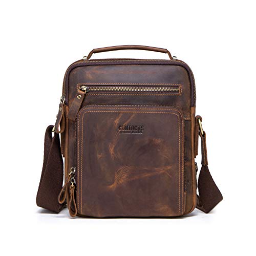 FANDARE Neu Umhängetasche Herren Schultertaschen Leder Shoulder Crossbody Messenger Bags Handy Umhängetasche Männerhandtasche Arbeit Outdoor Reise Wasserdicht Schulranzen Braun von FANDARE