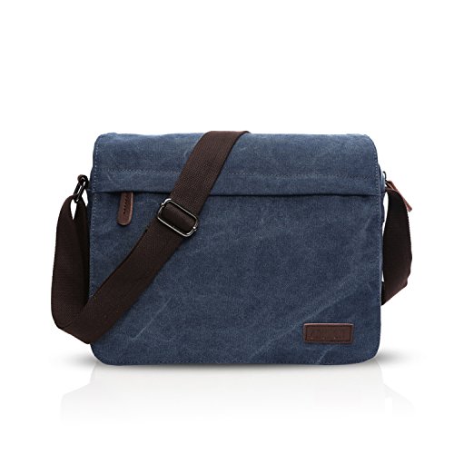 FANDARE New Umhängetasche Herren 9.7-Zoll-Laptop Studenten Reisen Postbote Crossbody Bag Große Kapazität Multi-Tasche Verschleißfest Leinwand Blau B von FANDARE