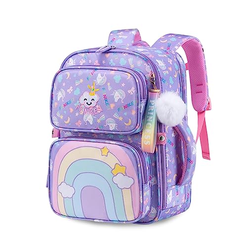 FANDARE Niedlich Kinderrucksack mit Brustgurt 3D Cartoon Kinder Rucksack Mädchen Junge Schulranzen Schultertasche Kindertasche Schulrucksack Kindergarten-Rucksack mit Reflektierender Streifen Lila von FANDARE