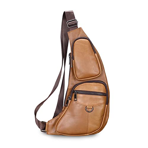 FANDARE Retro Brusttasche Leder Herren Umhängetaschen Sling Bag Schultertasche Wasserresistent Crossover Rucksack Daypacks für Outdoor Reisen Camping Wanderrucksäcke Crossbody Pack Gelb von FANDARE