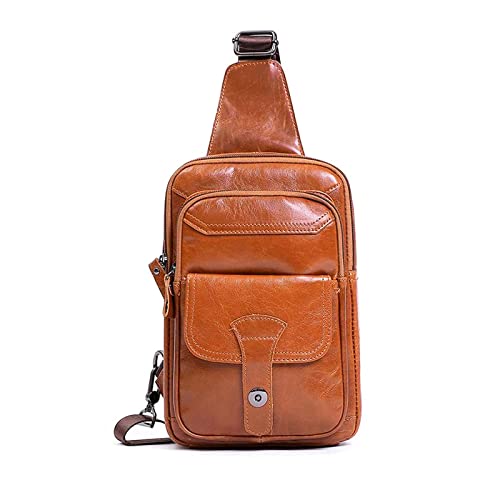 FANDARE Retro Brusttasche Leder Sling Bag Herren Umhängetaschen Schultertasche Wasserresistent Crossover Rucksack Daypacks für Männer Outdoor Reisen Camping Wanderrucksäcke Crossbody Pack Gelb Braun FANDARE Retro Brusttasche Leder Sling Bag Herren Umhängetaschen Schultertasche Wasserresistent Crossover Rucksack Daypacks für Männer Outdoor Reisen Camping Wanderrucksäcke Crossbody Pack Gelb Braun von FANDARE
