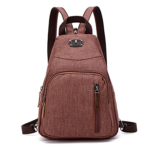 FANDARE Retro Brusttasche Sling Bag Klein Rucksack Schulranzen Umhängetasche Schulrucksack Sporttasche für Damen Herren Pendeln Schule Freizeit Reise Daypacks Dauerhaft Polyester Braun von FANDARE