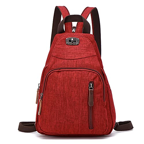 FANDARE Retro Brusttasche Sling Bag Klein Rucksack Schulranzen Umhängetasche Schulrucksack Sporttasche für Damen Herren Pendeln Schule Freizeit Reise Daypacks Dauerhaft Polyester Rot von FANDARE