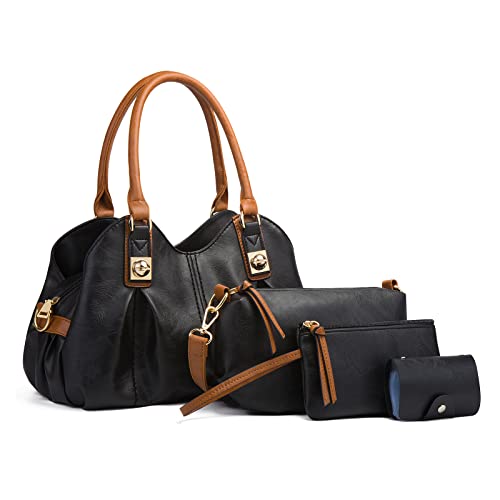 FANDARE Retro Damen-Henkeltaschen Weich-Leder Umhängetaschen Wasserdicht Handtasche 4-teiliges Set Schultertaschen für Reisen Einkaufen Arbeiten Verabreden Verwendet Schwarz von FANDARE