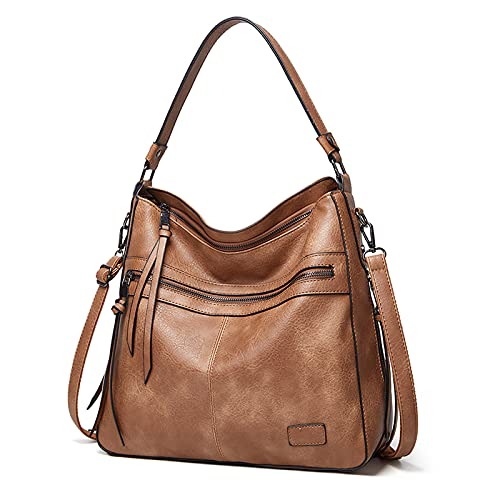 FANDARE Retro Handtaschen Damen Schultertasche Umhängetasche Wasserdicht PU Leder Frauen Quaste Tragetasche für 12.9 Zoll Laptoptasche Büro Schule Pendeln Reisen Arbeitstasche Khaki von FANDARE