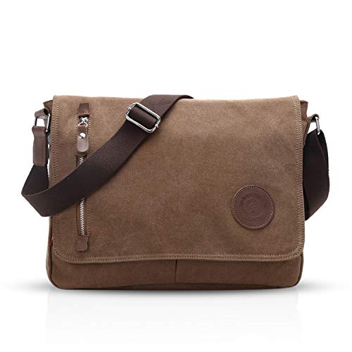 FANDARE Retro Umhängetasche Schultertasche Segeltuch Laptoprucksäcke für 14 Zoll Laptop Kuriertasche Herren Damen Crossbody Messenger Bag Reise Schule Hochschule Multifunktions Schulranzen Braun von FANDARE