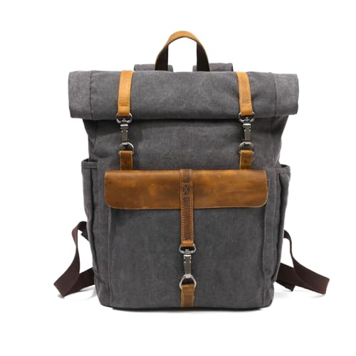 FANDARE Rolltop Rucksack Leinwand Schulrucksack Laptop Handgepäck Rucksack Herren Damen mit 15.6 Zoll Laptopfach Rucksäcke zum Business Arbeit Reise Schulranzen Daypacks Schwarz FANDARE Rolltop Rucksack Leinwand Schulrucksack Laptop Handgepäck Rucksack Herren Damen mit 15.6 Zoll Laptopfach Rucksäcke zum Business Arbeit Reise Schulranzen Daypacks Schwarz von FANDARE