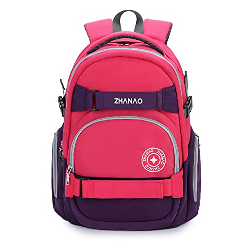 FANDARE Rucksack Schulranzen Schulrucksack Teenager Daypacks mit Laptopfach für 15.6 Zoll Tagesrucksack Mädchen Junge Schultaschen für Universität Reisen Freizeit Arbeit Lila Rot von FANDARE