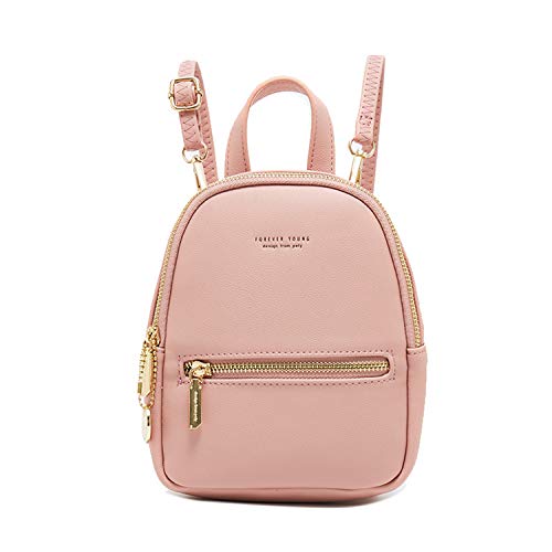 FANDARE Rucksäcke Damen Umhängetasche Klein Schulrucksack Elegant Handtasche Casual Daypacks Mädchen Reise Wandern Schulranzen Wasserdicht PU Leder Rosa von FANDARE