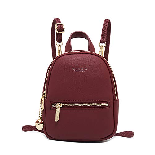 FANDARE Rucksäcke Damen Umhängetasche Klein Schulrucksack Elegant Handtasche Casual Daypacks Mädchen Reise Wandern Schulranzen Wasserdicht PU Leder rot von FANDARE