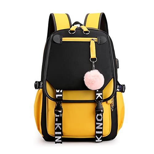 FANDARE Schulrucksack Mädchen Schulranzen Jungen Schultasche mit USB-Ladeanschluss Teenager Daypacks für Damen Universität Reisen Ergonomischer Kinder Schultasche mit Haarballen-Anhänger Gelb FANDARE Schulrucksack Mädchen Schulranzen Jungen Schultasche mit USB-Ladeanschluss Teenager Daypacks für Damen Universität Reisen Ergonomischer Kinder Schultasche mit Haarballen-Anhänger Gelb von FANDARE