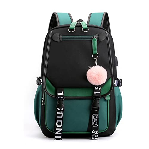 FANDARE Schulrucksack Mädchen Schulranzen Jungen Schultasche mit USB-Ladeanschluss Teenager Daypacks für Damen Universität Reisen Ergonomischer Kinder Schultasche mit Haarballen-Anhänger Grün FANDARE Schulrucksack Mädchen Schulranzen Jungen Schultasche mit USB-Ladeanschluss Teenager Daypacks für Damen Universität Reisen Ergonomischer Kinder Schultasche mit Haarballen-Anhänger Grün von FANDARE
