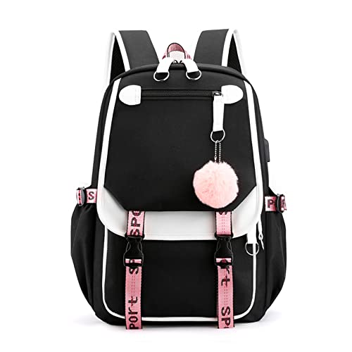 FANDARE Schulrucksack Mädchen Schulranzen Jungen Schultasche mit USB-Ladeanschluss Teenager Daypacks für Damen Universität Reisen Ergonomischer Kinder Schultasche mit Haarballen-Anhänger Schwarz FANDARE Schulrucksack Mädchen Schulranzen Jungen Schultasche mit USB-Ladeanschluss Teenager Daypacks für Damen Universität Reisen Ergonomischer Kinder Schultasche mit Haarballen-Anhänger Schwarz von FANDARE