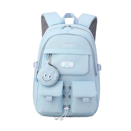 FANDARE Schulrucksack Rucksack Teenager Schule College-Schulrucksack Tagesrucksäcke mit Geldbörse Damenrucksack Schultaschen Damen Daypack Schulranzen Laptop Rucksack für Ausflüge Uni Schule Blau von FANDARE