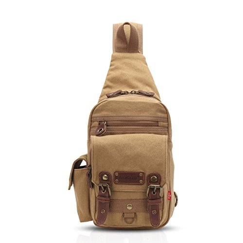 FANDARE Sling Bag Messenger Bag Schulterrucksack Umhängetasche Kleine Sporttasche Canvas, Khaki, Large FANDARE Sling Bag Messenger Bag Schulterrucksack Umhängetasche Kleine Sporttasche Canvas, Khaki, Large von FANDARE